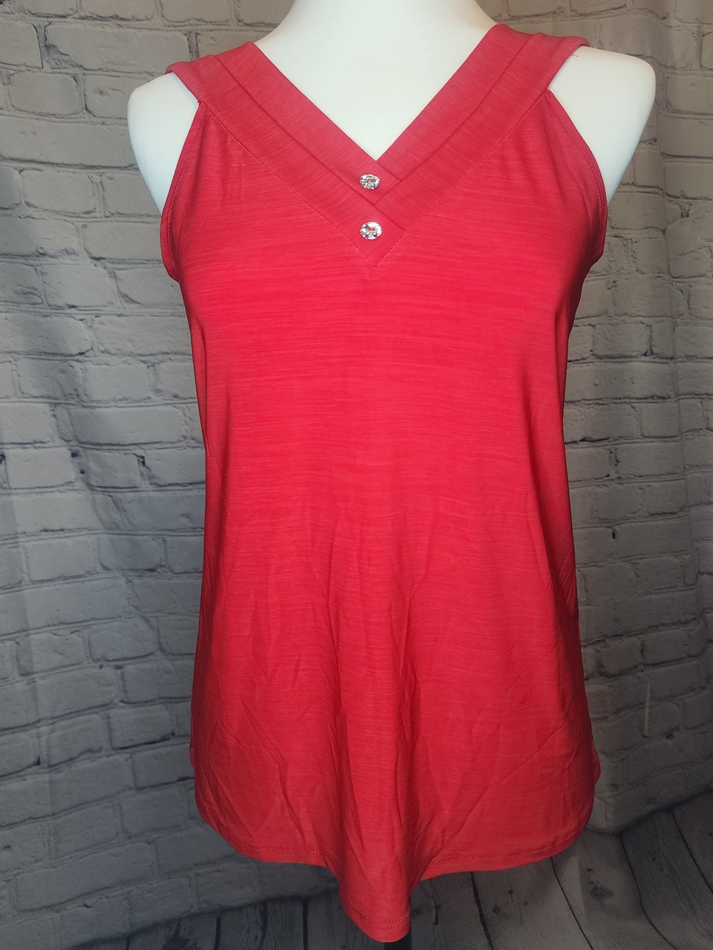 Women's Coral Pink V-Neck Tank with Decorative Buttons